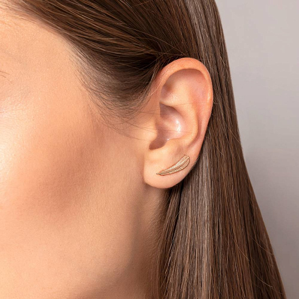 Серьги-клаймберы Перо из красного золота  (арт. 111286) – изображение 2