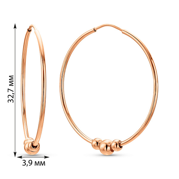 Серьги-кольца из красного золота с шариками (арт. 108993/30) – изображение 3