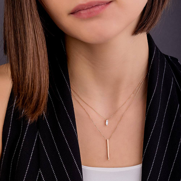 Многослойное колье из красного золота с фианитом (арт. 352437) – изображение 3