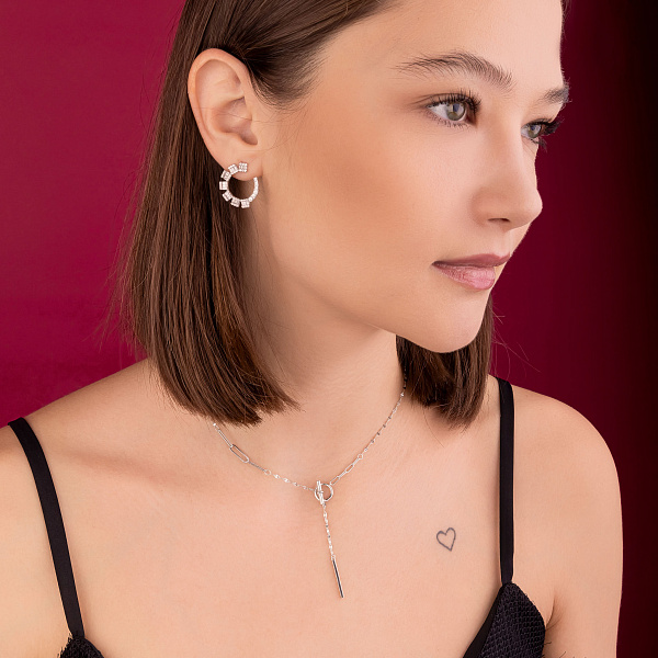 Серебряные серьги-пусеты с фианитами (арт. 7518/6454) – изображение 4