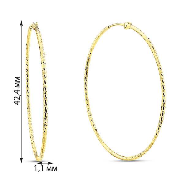 Серьги-кольца из желтого золота с алмазной насечкой (арт. 1091730/40ж) – изображение 2