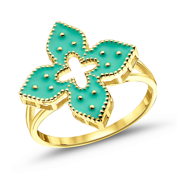 Каблучка з жовтого золота Конюшина з емаллю (арт. 156531/15жебрз) – зображення 1