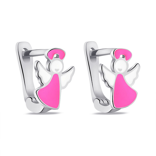 Серебряные детские серьги Ангел с эмалью (арт. 7502/9759ебр) – изображение 1