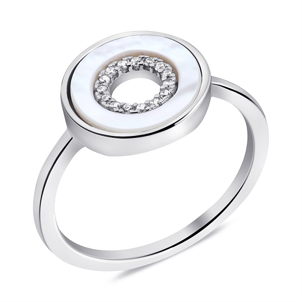 Срібна каблучка з перламутром та фіанітами (арт. 7501/6828п) – зображення 1