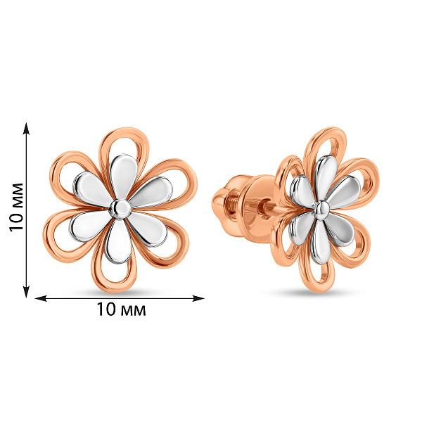 Золотые серьги пусеты Цветочки (арт. 111065кб) – изображение 4