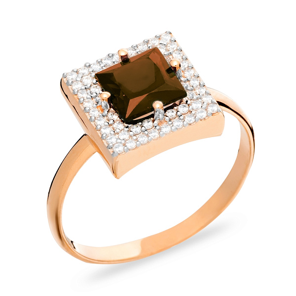 Золотое кольцо с кварцем и фианитами (арт. 140594Пкр) – изображение 1