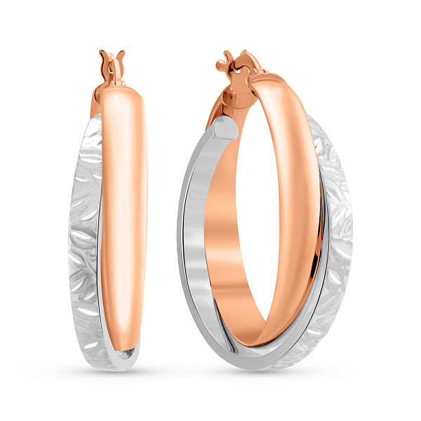 Сережки-кольца из красного и белого золота (арт. 1091830/25кб) – изображение 1
