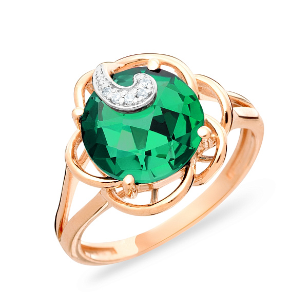 Золотое кольцо с кварцем и фианитами (арт. 140674Пз) – изображение 1