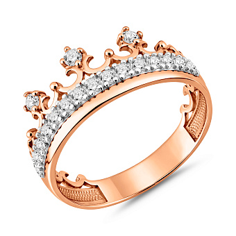 Фото Кольцо Корона из красного золота с фианитами (арт. 140691)