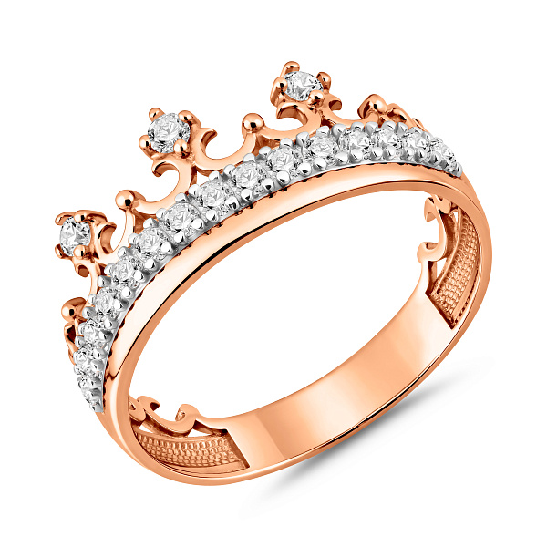 Кольцо Корона из красного золота с фианитами (арт. 140691) – изображение 1