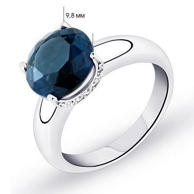 Серебряное кольцо с кварцем и с фианитами  (арт. 7001/2983Пкс)