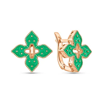 Золоті сережки Клевер з емаллю (арт. 1091580/15ез)