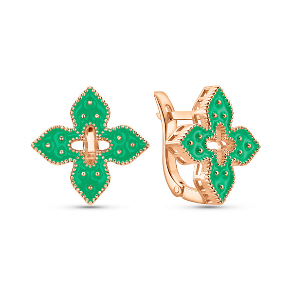 Золотые серьги Клевер с эмалью (арт. 1091580/15ез) – изображение 1