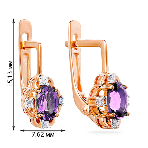 Сережки з червоного золота з аметистом і фіанітами (арт. 110425Па) – зображення 2