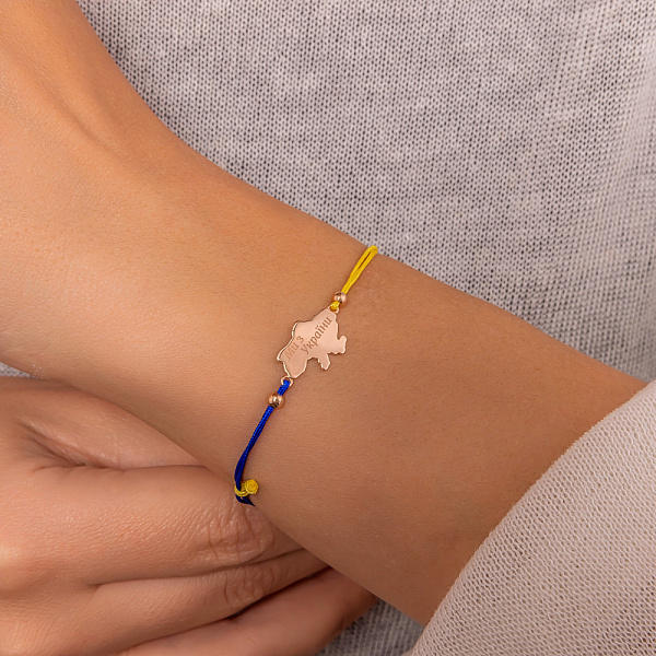 Браслет на синій і жовтій нитці з золотою вставкою (арт. 340027сж) – зображення 3