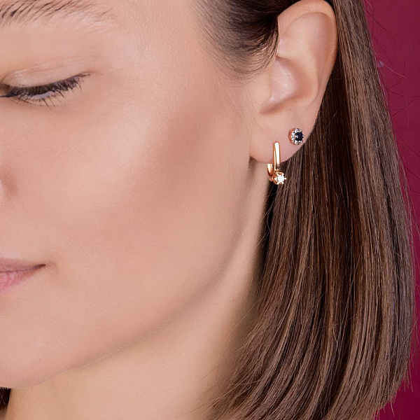 Золоті сережки в червоному кольорі металу з діамантами (арт. С011003015) – зображення 4