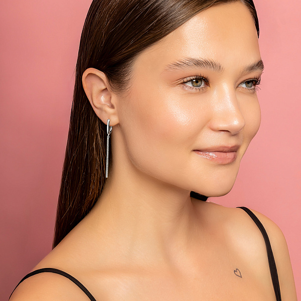 Серьги-подвески из белого золота с бриллиантами  (арт. 2110597202) – изображение 3