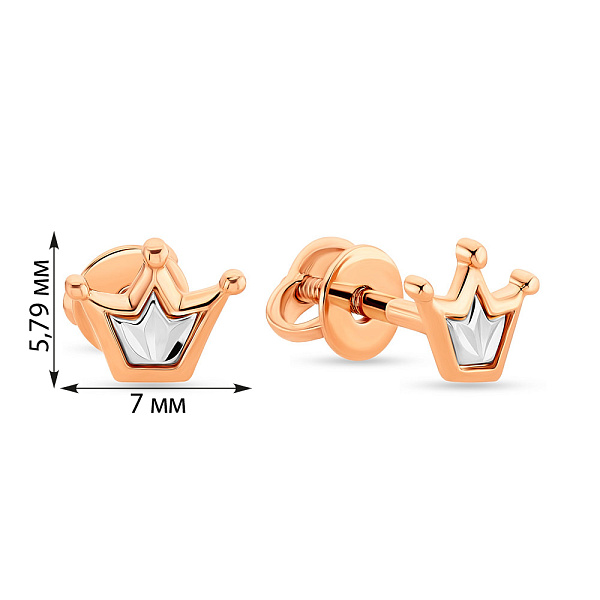 Золотые серьги-пусеты Корона (арт. 110666) – изображение 2