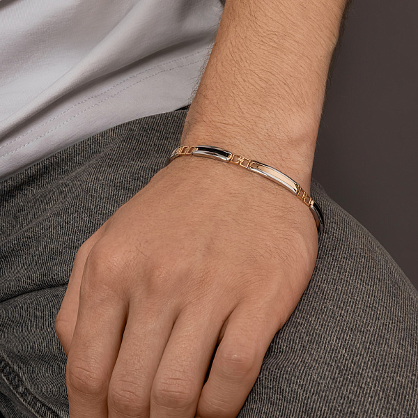 Чоловічий браслет з червоного і білого золота з оніксом (арт. 325621кбо) – зображення 3