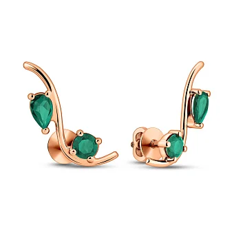 Золотые серьги с зеленым кварцем  (арт. 1101070Пз)