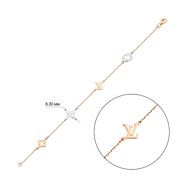 Золотой браслет в комбинированном цвете металла (арт. 323709кб) – изображение 2