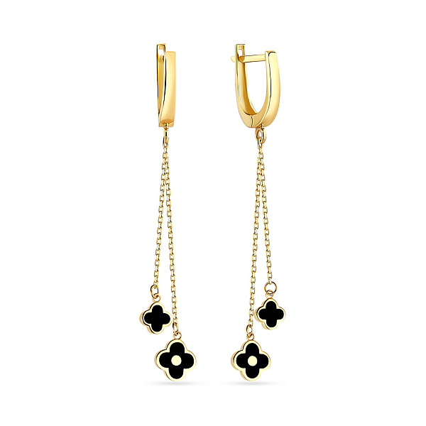 Сережки-подвески из золота с эмалью (арт. 108097жеч) – изображение 1