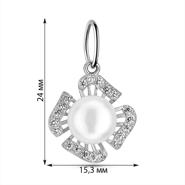 Срібний підвіс Квітка з перлиною (арт. 7503/П2ЖФ/4025) – зображення 2
