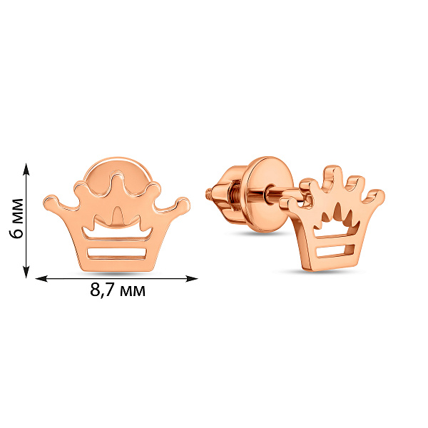 Золоті сережки-пусети Корона (арт. 110435) – зображення 2