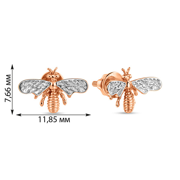 Серьги пусеты Пчела из красного золота (арт. 110570) – изображение 2