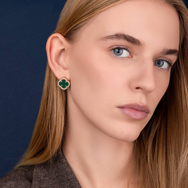 Золотые серьги с малахитом и фианитами (арт. 1091181/15млх) – изображение 2