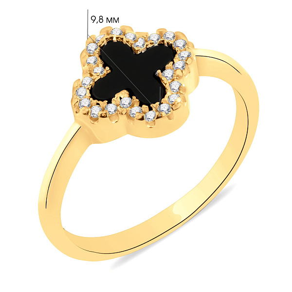 Кольцо из серебра с ониксом и фианитами (арт. 7501/3756/10жо) – изображение 2