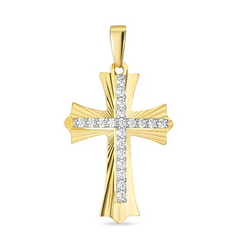 Крестик из желтого золота с фианитами (арт. 443852ж)