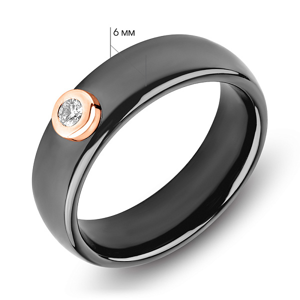 Кольцо из керамики и красного золота с бриллиантом (арт. К011228005кч) – изображение 4