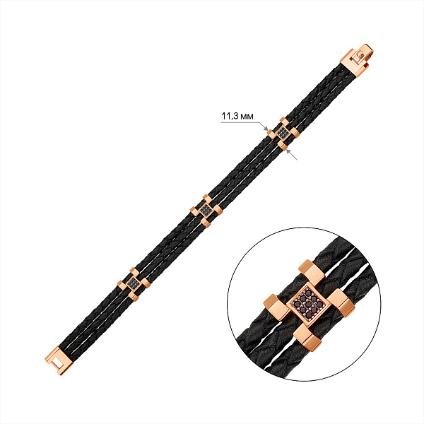 Шкіряний браслет із золотими вставками (арт. 340108ч) – зображення 3