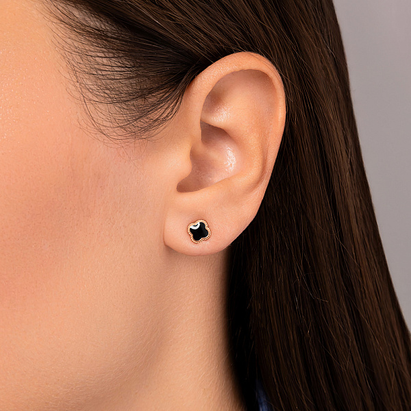 Золотые серьги-пусеты с эмалью (арт. 2190425101) – изображение 2