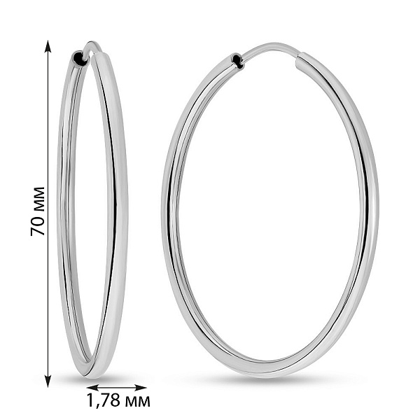 Сережки-кольца из белого золота (арт. 100023/70б) – изображение 2