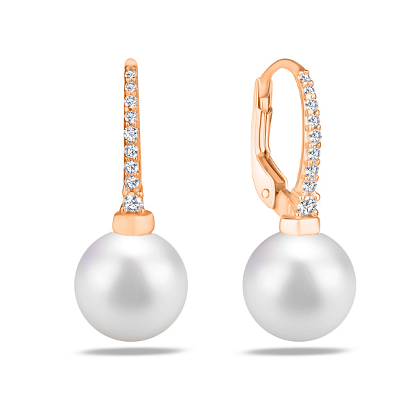 Золотые серьги с жемчугом и фианитами (арт. 104882прлб) – изображение 1
