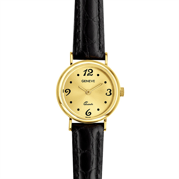 Золотые часы с кожаным ремешком (арт. 260300жжч) – изображение 2