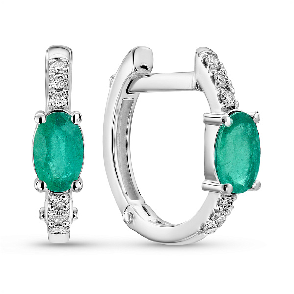 Золотые серьги с изумрудом и бриллиантами  (арт. С011764би) – изображение 1