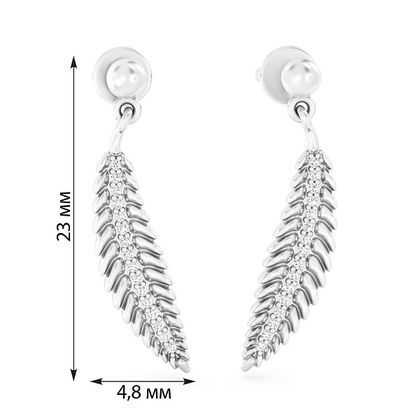 Золотые пусеты Перо с фианитами (арт. 111297б) – изображение 2