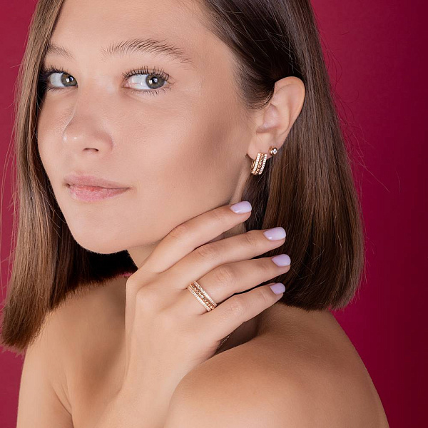 Сережки-пусети з червоного золота з діамантами (арт. Т011225020) – зображення 4