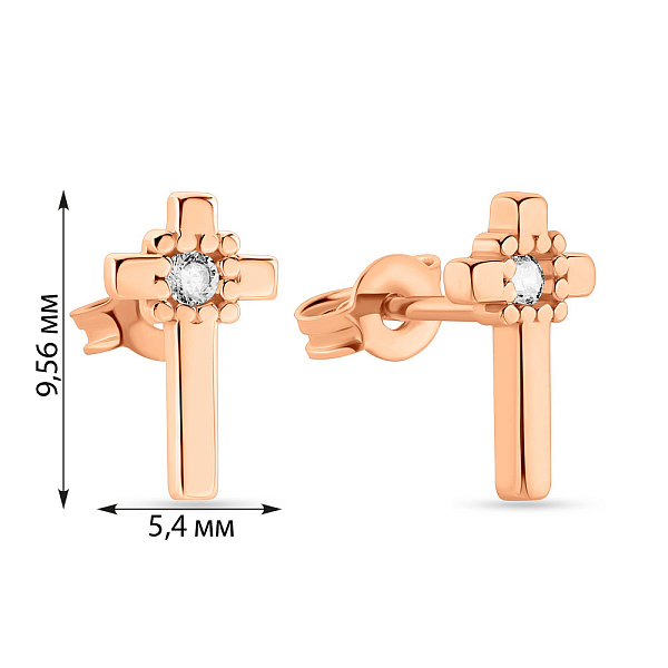 Серьги-пусеты "Крестики" из красного золота с фианитами (арт. 108931) – изображение 2