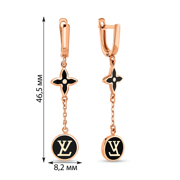 Серьги-подвески из красного золота с эмалью (арт. 107378еч) – изображение 2