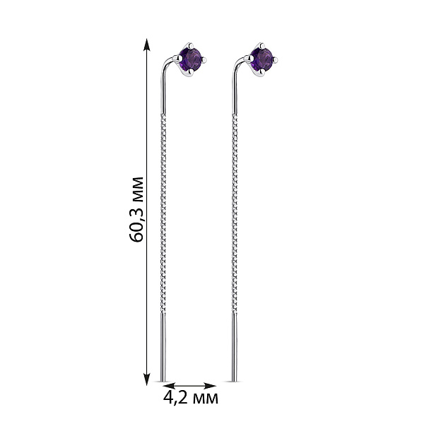 Сережки-протяжки зі срібла із аметистами (арт. 7502/2167587А) – зображення 2