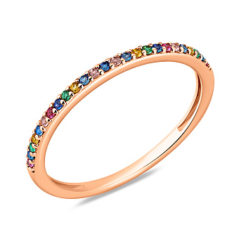 Золота каблучка з доріжкою з різнокольорових фіанітів (арт. 141348цв)