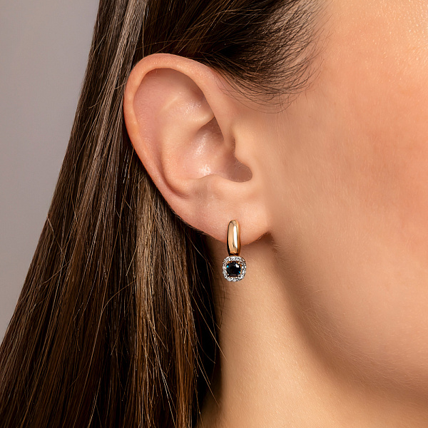 Золотые серьги с бриллиантами и сапфиром (арт. 2191986201с) – изображение 2