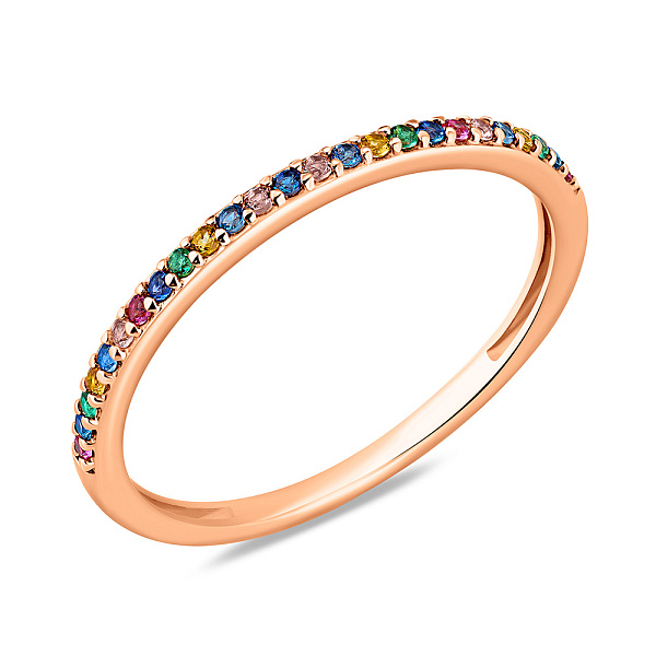 Золота каблучка з доріжкою з різнокольорових фіанітів (арт. 141348цв) – зображення 1
