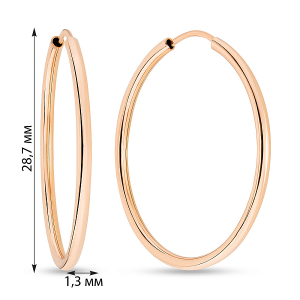Серьги-кольца из красного золота без камней (арт. 122600/30) – изображение 4
