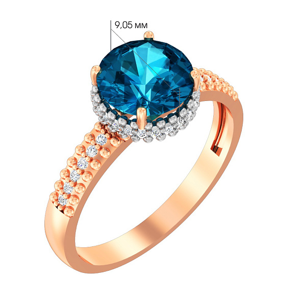 Золотое кольцо с кварцем и фианитами (арт. 141100ПлГ) – изображение 2