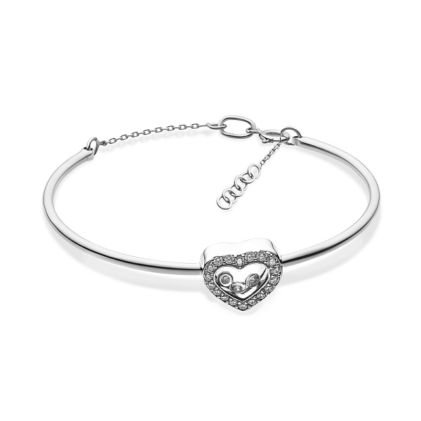 Золотий браслет в білому кольорі металу «Серце» з фіанітами (арт. 323725б) – зображення 1